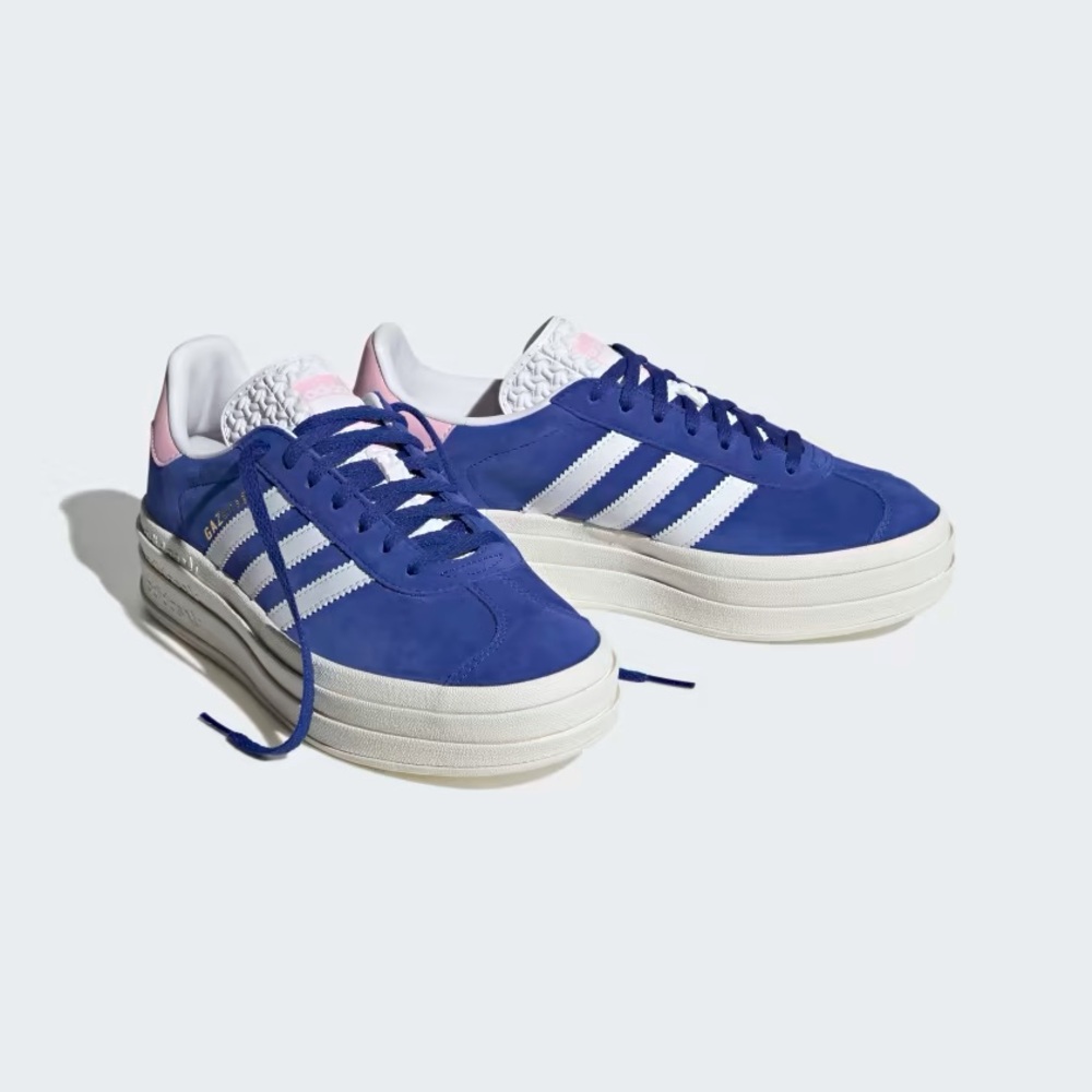 adidas Women’s Navy Blue and White Platform Sneakers with Pink Accents